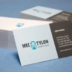 Creative business card design for Mec Tylon Services, featuring a modern layout with a two-tone color scheme and clear contact details.